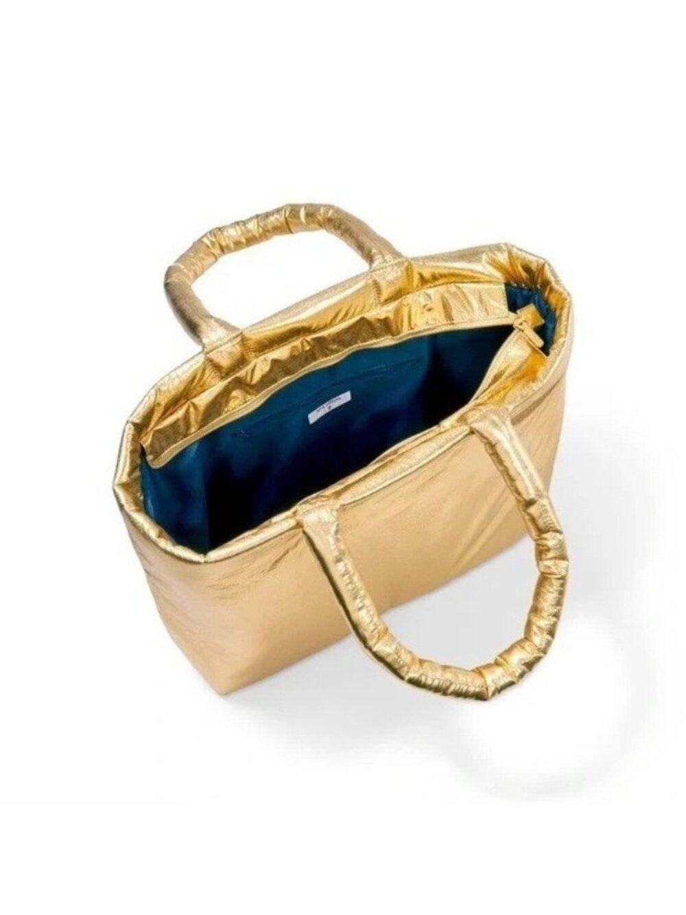 Large Puffer Tote Bag Kika Vargas Shiny Metallic Gold w/ Clip on Mini Bag - Picture 3 of 9